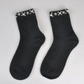 High Pearl Women's Crew Socks Knitted Ankle Socks with Beads Spring Season Print Bottom and Body Logo Cuff Logo