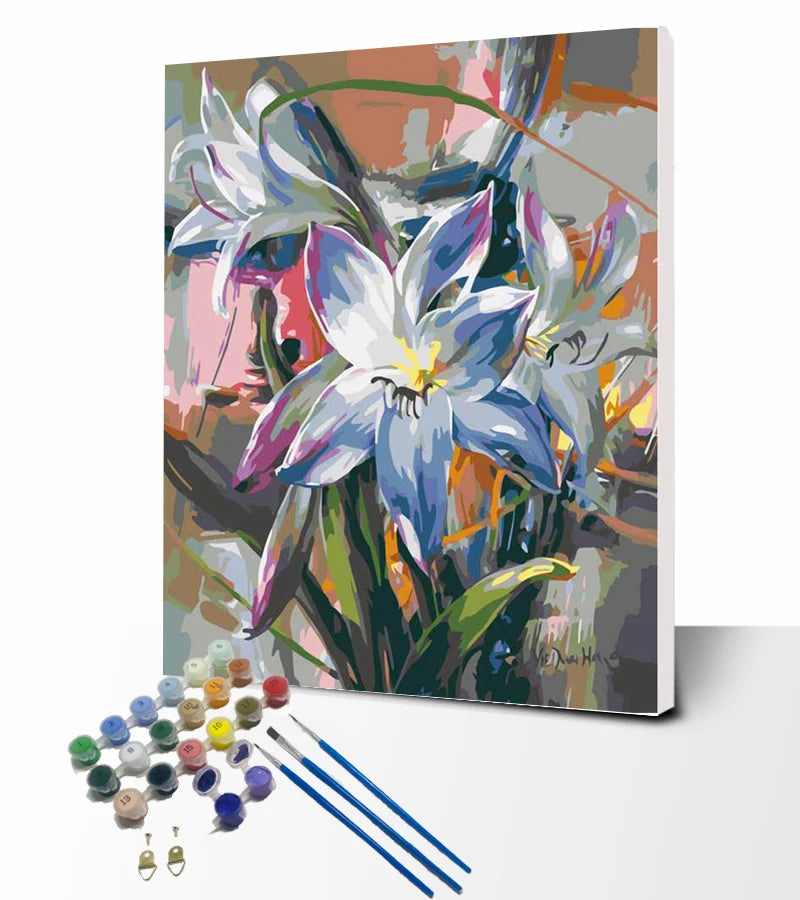 Paintido Custom Frameless Acrylic Red White Lily Flowers Diy Painting Paint by Numbers on Canvas