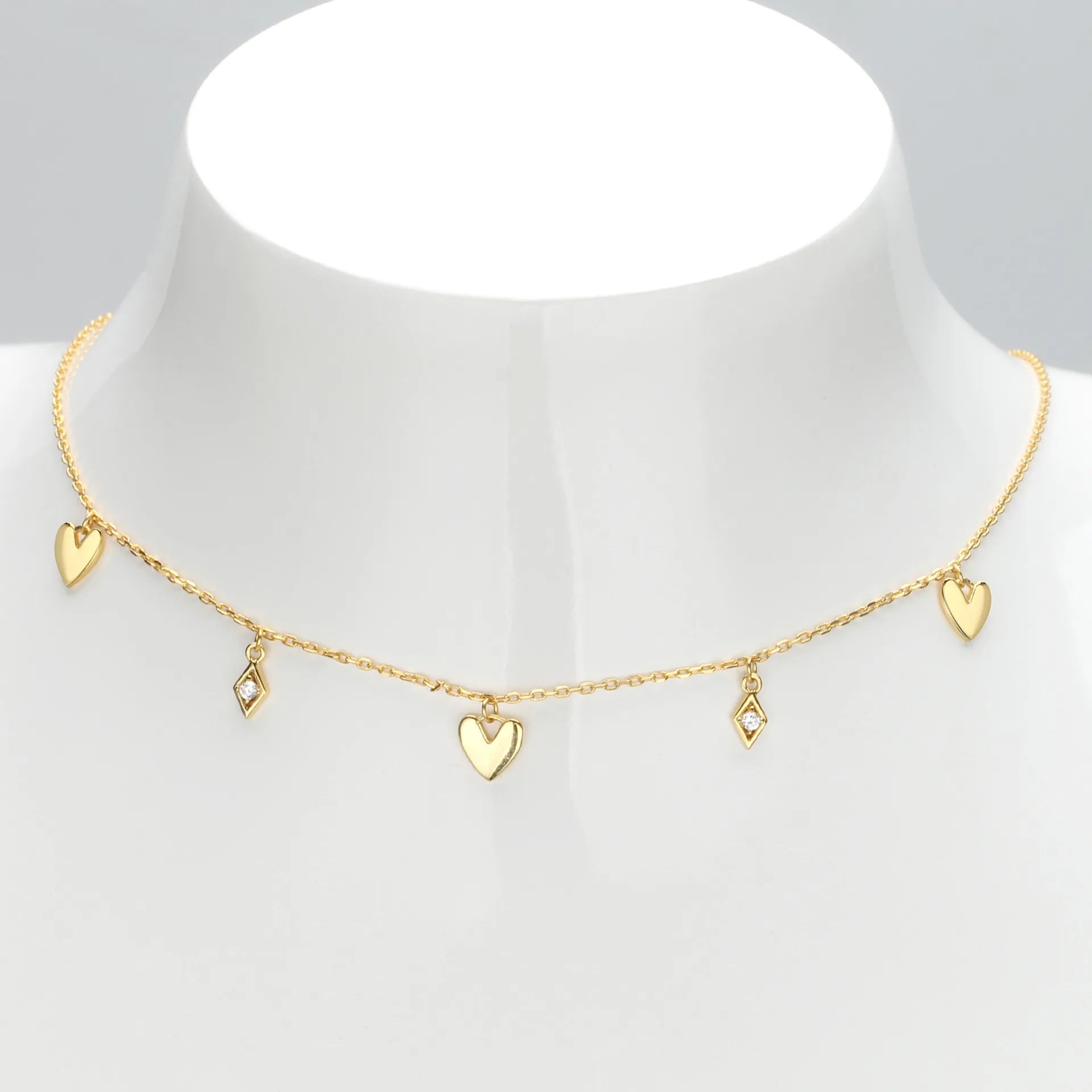 18k Gold Women CZ Zircon Fine Jewelry 925 Sterling Silver Zircon Heart Charm Necklace
