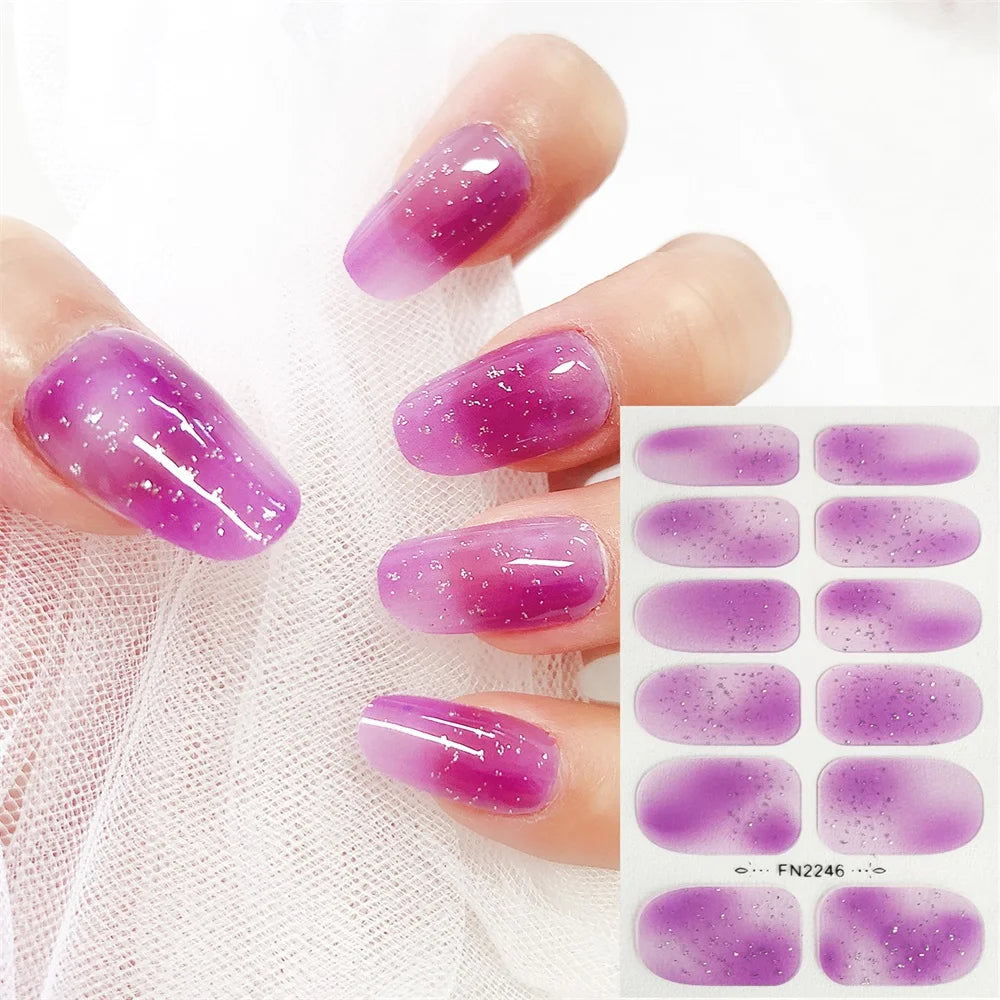 Custom Wholesale French 12-Strip 3D Nail Gel Wraps Sticker Diamond Waterproof Polish PET BPA Free Non-Toxic Luxury Nail Charms