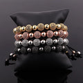Renting Jewelry Luxury Black CZ Pave Disco Ball Woven Macrame Adjustable Bracelet for Men