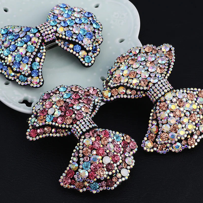 HX-315 Custom Rhinestone Hairpins Bow Design Hairclip Bling Rhinestone Pin Leather Crystal Hair Clip