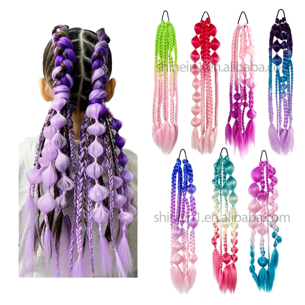Shinein 24inch Cosplay Colored Pom Pom Braiding Hair Extension Twist Bubble Synthetic Ombre Braids