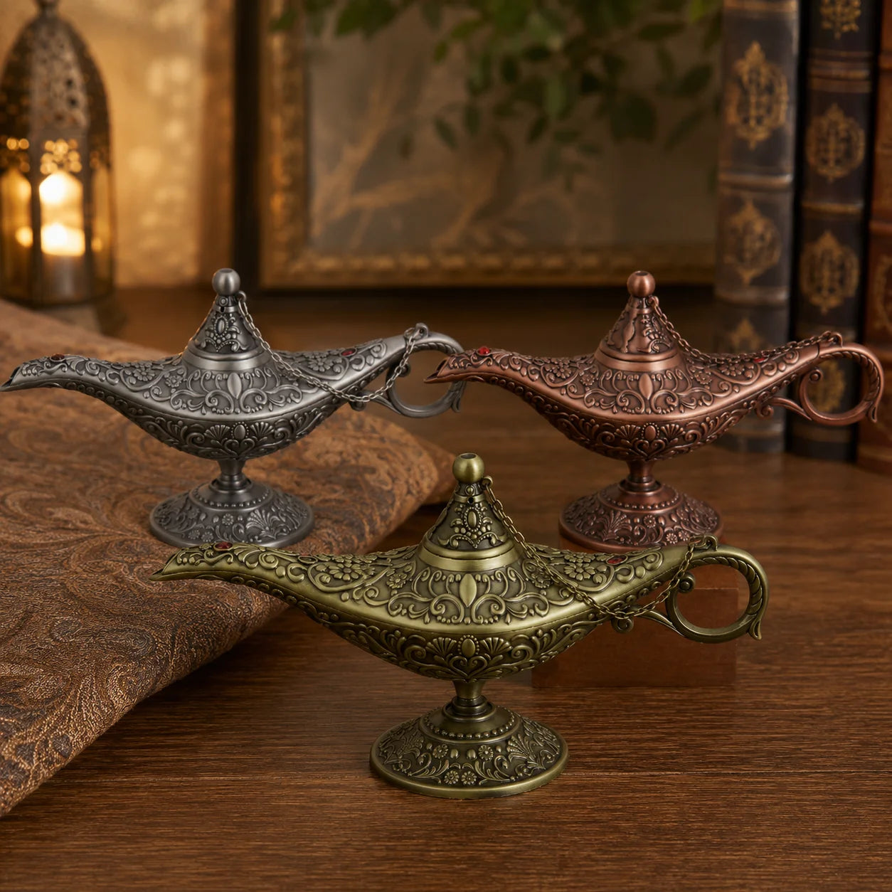 Wholesale European-Style Vintage Metal Aladdin Magic Lamp Antique Genie Lamp Home Decor Souvenir Gift 3 Colors