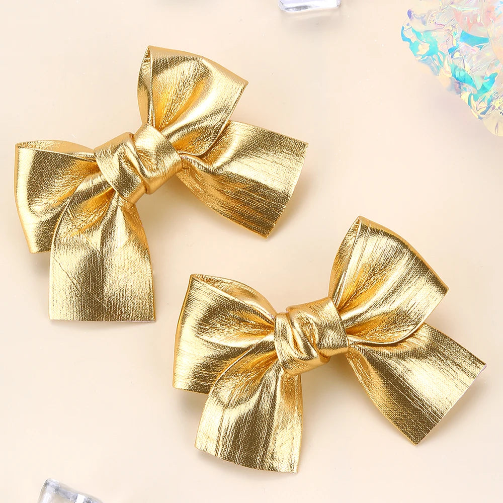 CN Shiny Leather Hair Bows Clip Solid Color Hair Clip for Kids Girls Sailor Hair Accessories