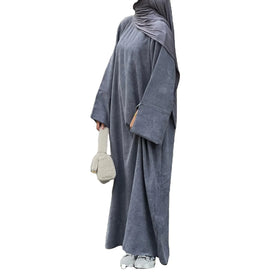 Winter Fall Modest Hijab Dress for Muslim Women New Corduroy Cardigan Casual Kimono Kaftan Closed Abaya Dress for Eid