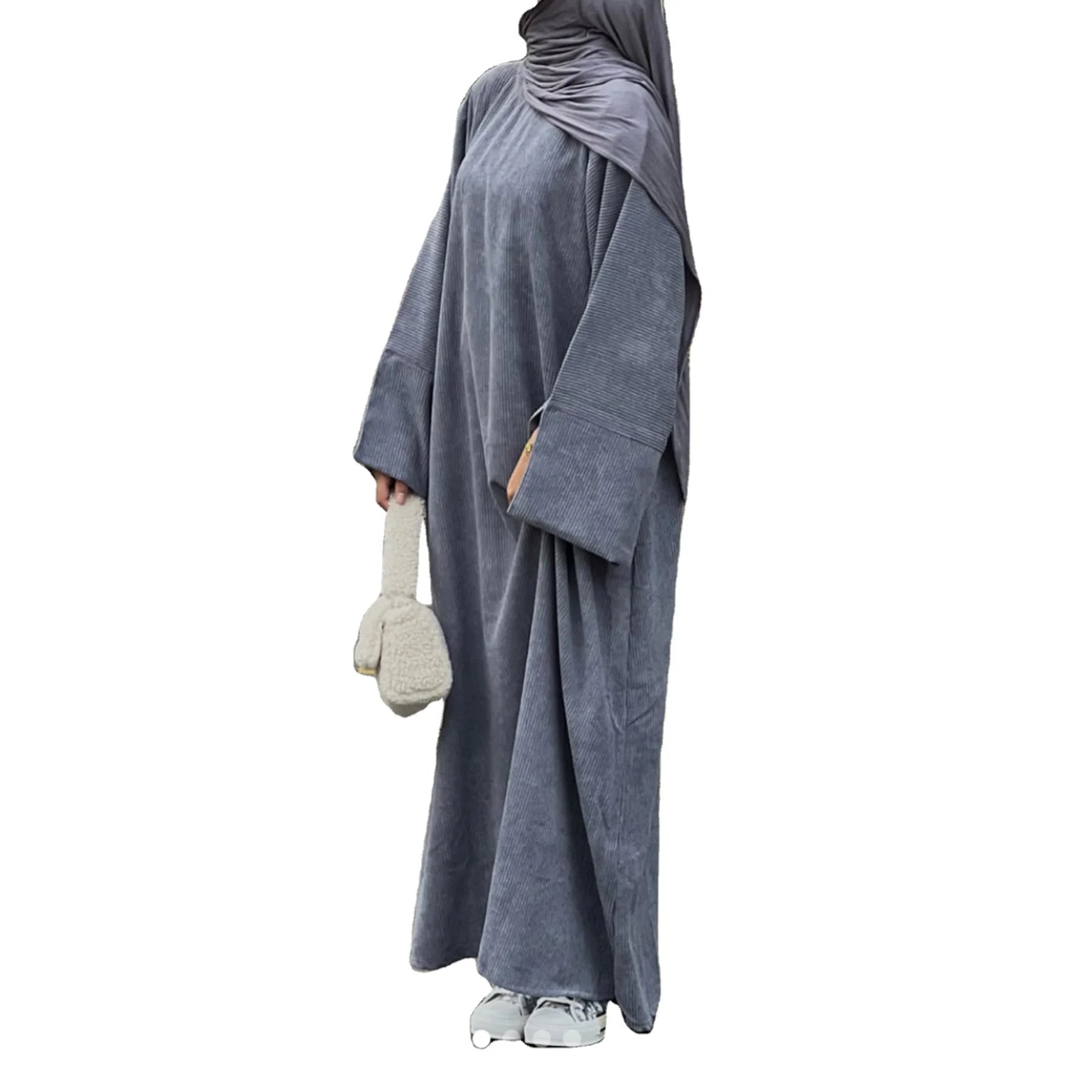 Winter Fall Modest Hijab Dress for Muslim Women New Corduroy Cardigan Casual Kimono Kaftan Closed Abaya Dress for Eid