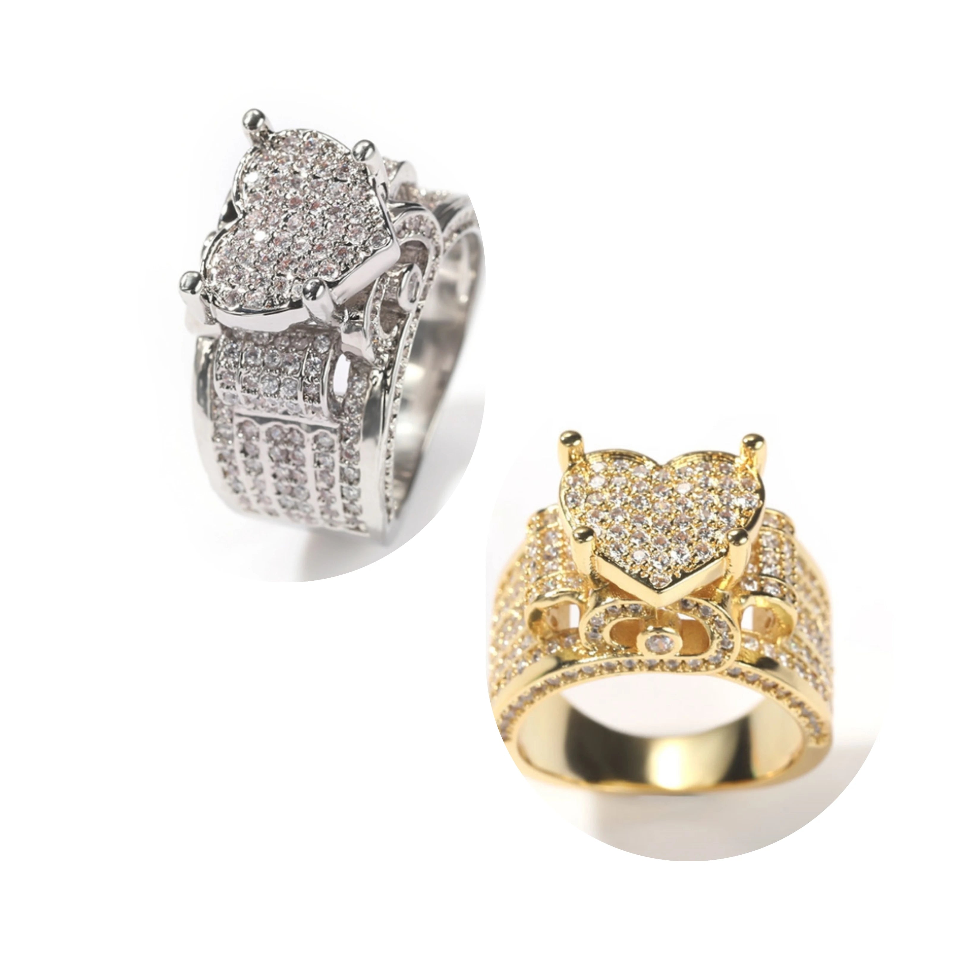 Personalized 3A Zircon Brass Bling Iced Heart Ring Shinny Crystal HIP-HOP Jewelry for Women Men Fashionable Shinny CZ Rings