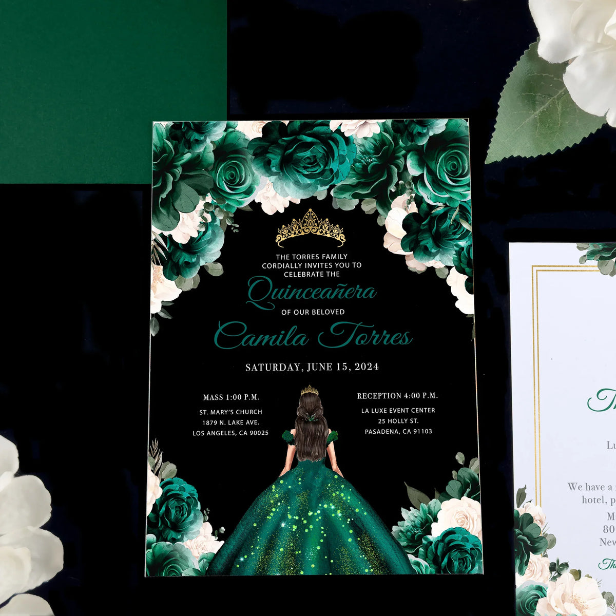 Emerald Green Princess Dresses Printing Invitaciones De 15 Aos De Acrilico Quinceanera XV Decorations Acrylic Invitations Card
