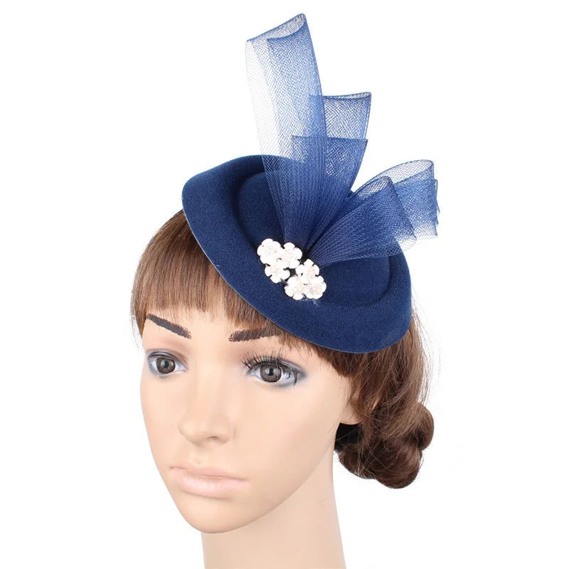 Wholesale Tea Party Bowknot Pearl Bridal Church Ladies Hair Felt Wool Fedora Fascinator Hats Headband Accessories Girls