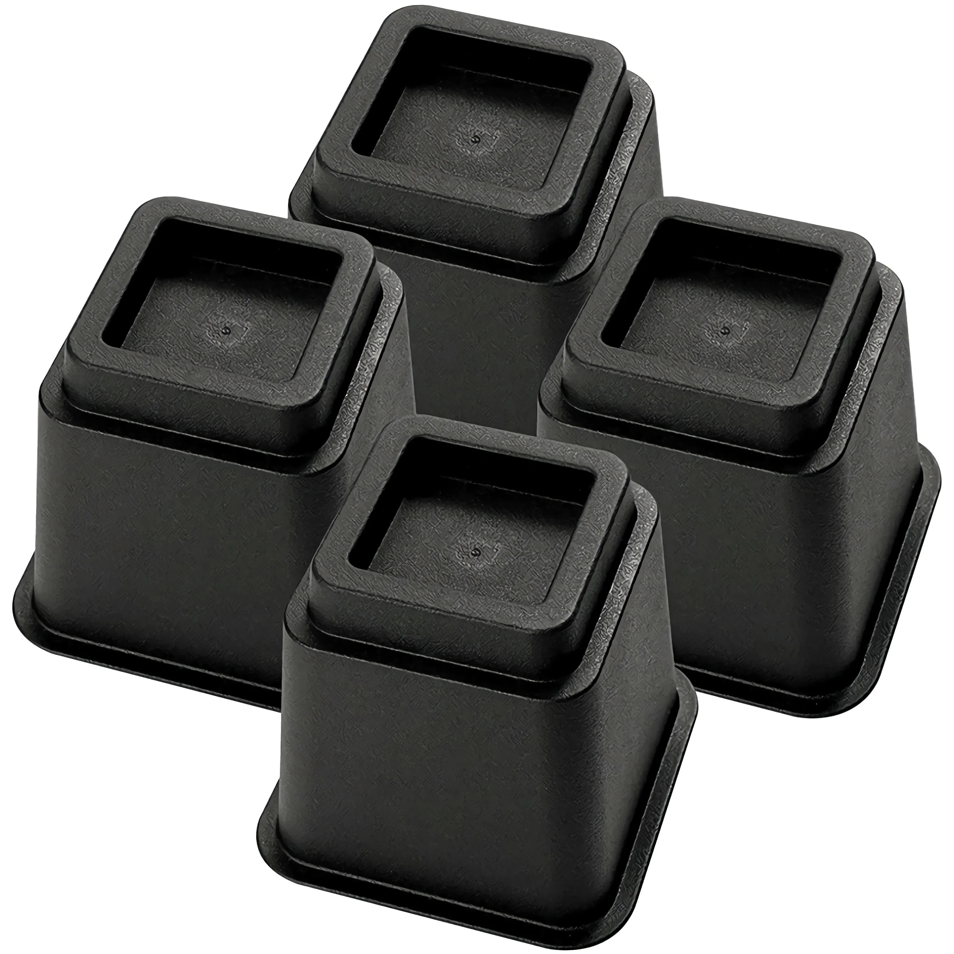 4 Pack Heavy-Duty 6 Inch Black Bed Risers Adjustable Plastic Furniture Lifts for Bed Table Sofa Chair Couch Desk