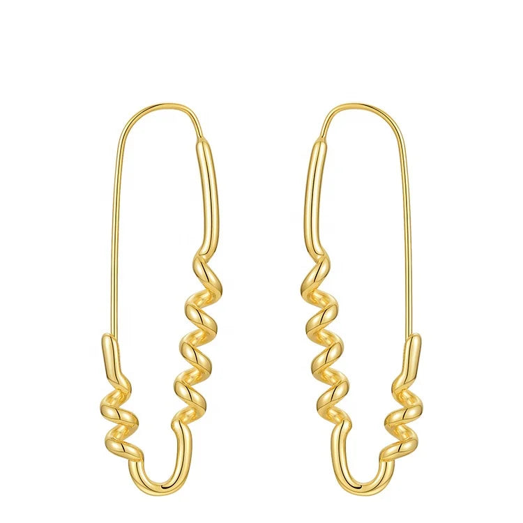 High Quality 18K Gold Plated Brass Jewelry Twisted Spiral Pin Shaped Accessories Earrings E201223