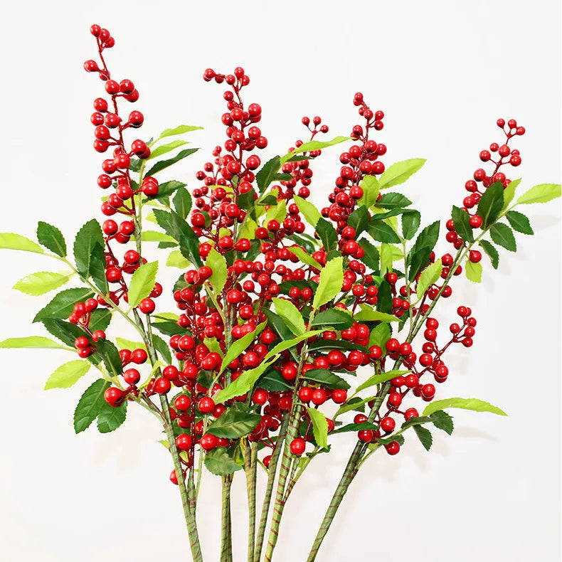 Wholesale Christmas Red Berries Picks Artificial Red Berry Stems for DIY Christmas Tree Decorations