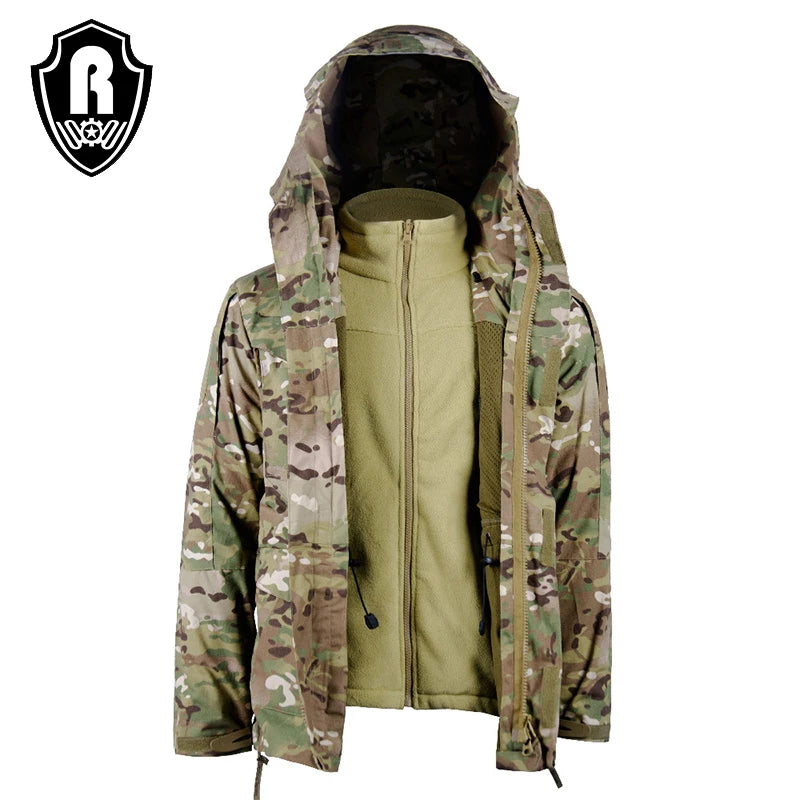 Custom 3 in 1 CP Tactical Sports Waterproof Winter  US Thermal Outwear Thick Jacket With Hood Tactical Plus Size Men's Jackets