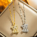 Wholesale New Fashion Jewelry Stainless Steel 18k Gold Plated Cute Diamond Bear Necklace Women