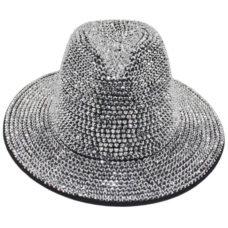 Women's Bling Rhinestone Wide Panama Hat Visor Fedora Hat Cap Light up Jazz Caps Costume Hats Accessory Brown 56-58cm