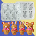D5072 Easter Bunny Rabbit Bear Candle Biscuit Pudding Jelly Mousse Fondant Cake Chocolates Decorate Resin Mold Silicone 3D Mould