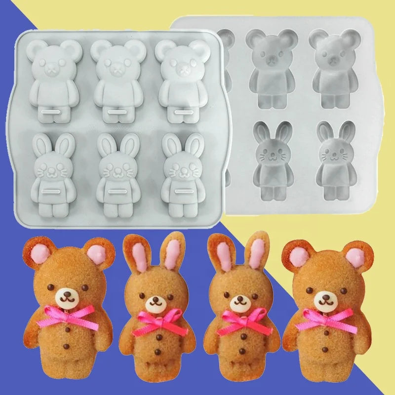 D5072 Easter Bunny Rabbit Bear Candle Biscuit Pudding Jelly Mousse Fondant Cake Chocolates Decorate Resin Mold Silicone 3D Mould