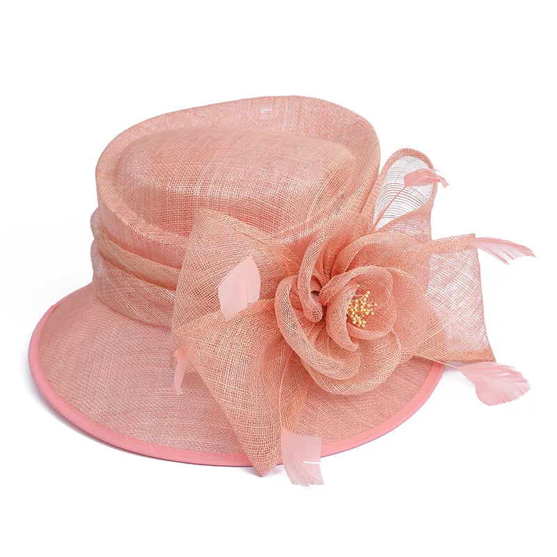 Fashion Chic Women pink Sinamay Church Formal Hats Kentucky Derby Fascinator Floral Tea Party Wedding Elegant Hats for Ladies
