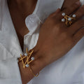 GP Trendy Pearl Bangle Bracelet Cuff 18k Gold Plated Stainless Steel PVD Plating Jewelry Sets for Women Wholesale