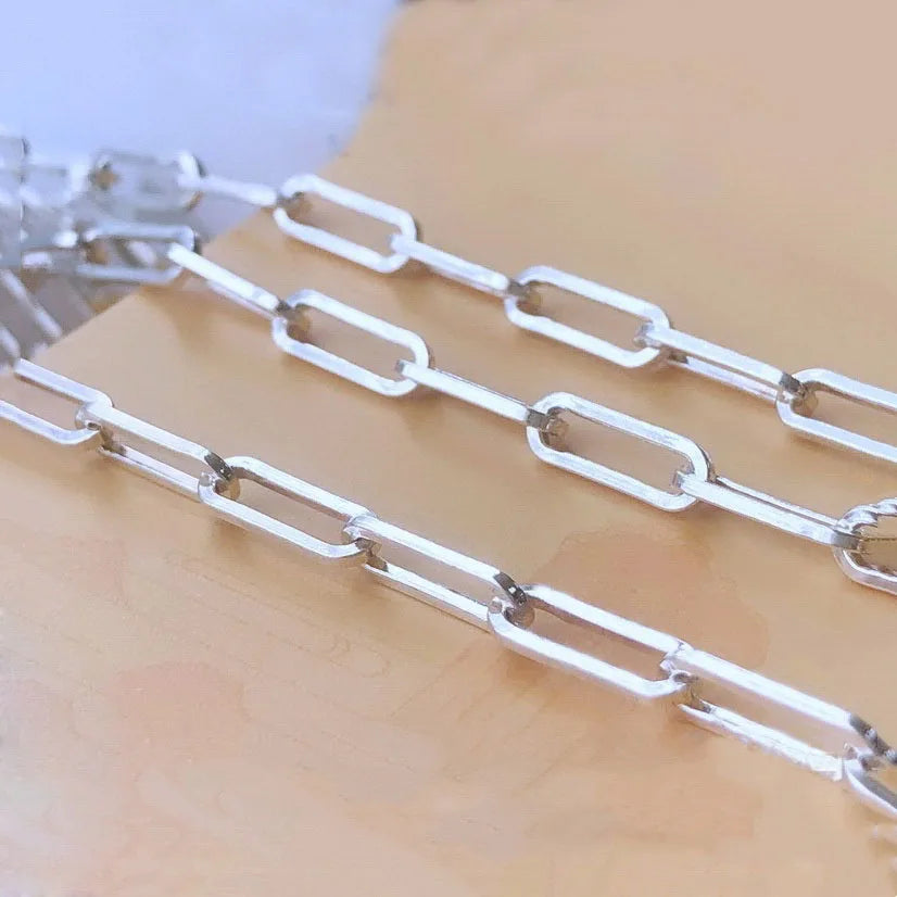 S925 Sterling Silver 3.9MM Rectangle Paper Clip Chain Chunky Paperclip Link Chain for DIY Necklaces Bracelet Jewelry Accessories