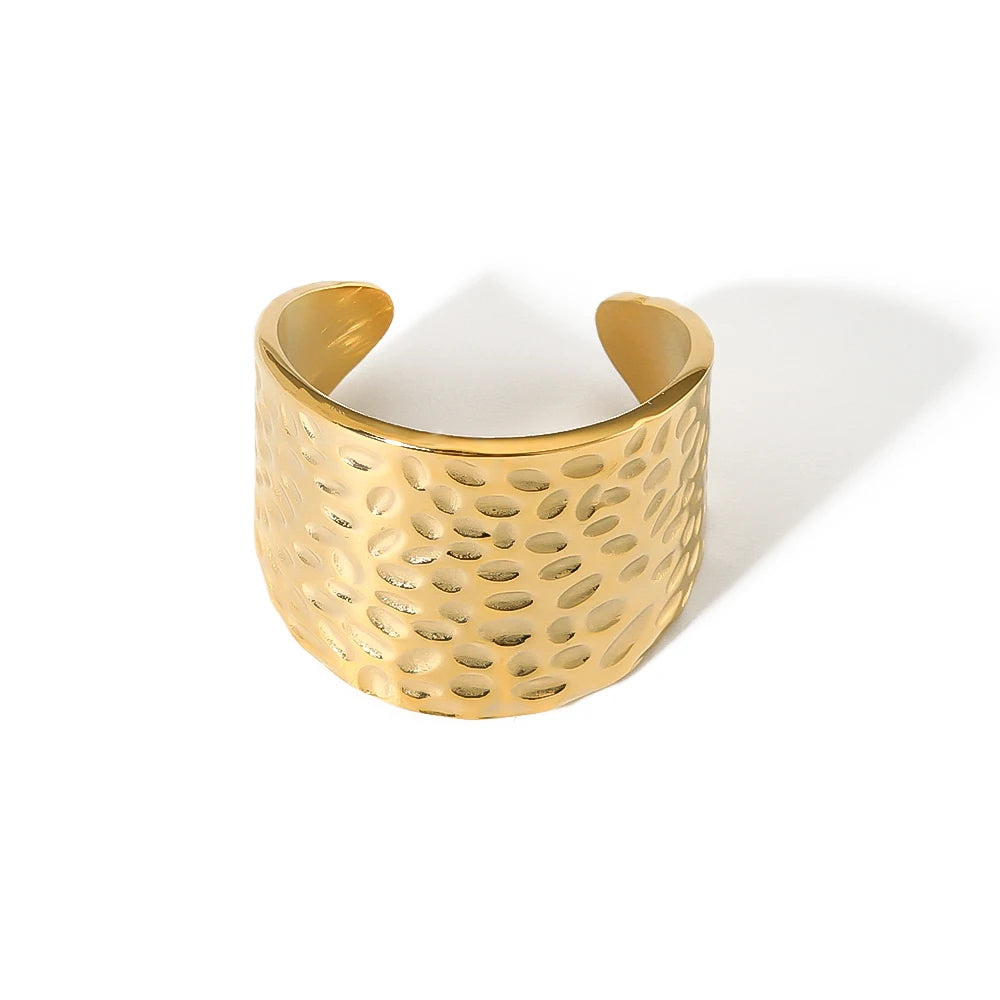 Trendy Chic Wide Band Texture Open Adjustable Rings Geometric Ring Tarnish Free Stainless Steel for Women Girls Opp Bag HF-J1325