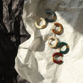 French Vintage 18K Gold Plated Colored Earrings Round Enamel Geometric Stainless Steel  Dripping Oil Hoop Earrings