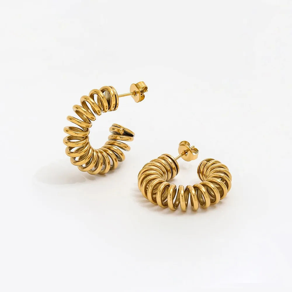 JOOLIM  High End 18K Gold Plated Spring Spiral Hoop Earrings Fashion Jewelry Stainless Steel Earrings for Women