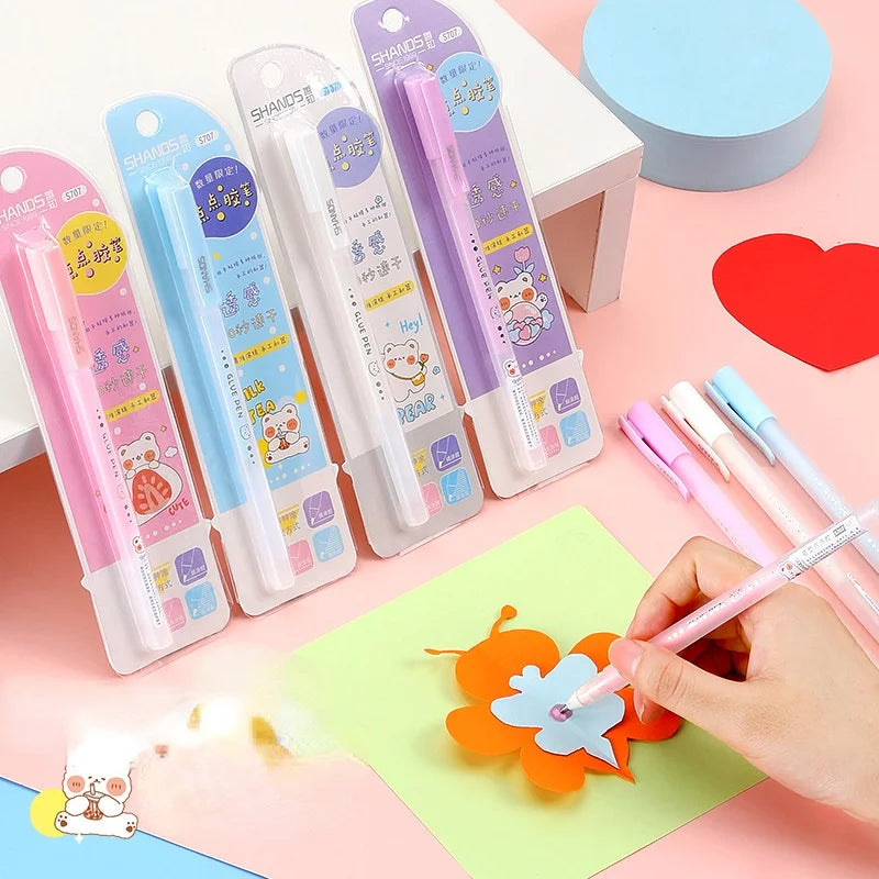 Cute Little Bear Dot Glue Pen Candy Color Quick-drying Pen Type Glue Creative Hand Account DIY Production Adhesive Tape Pen