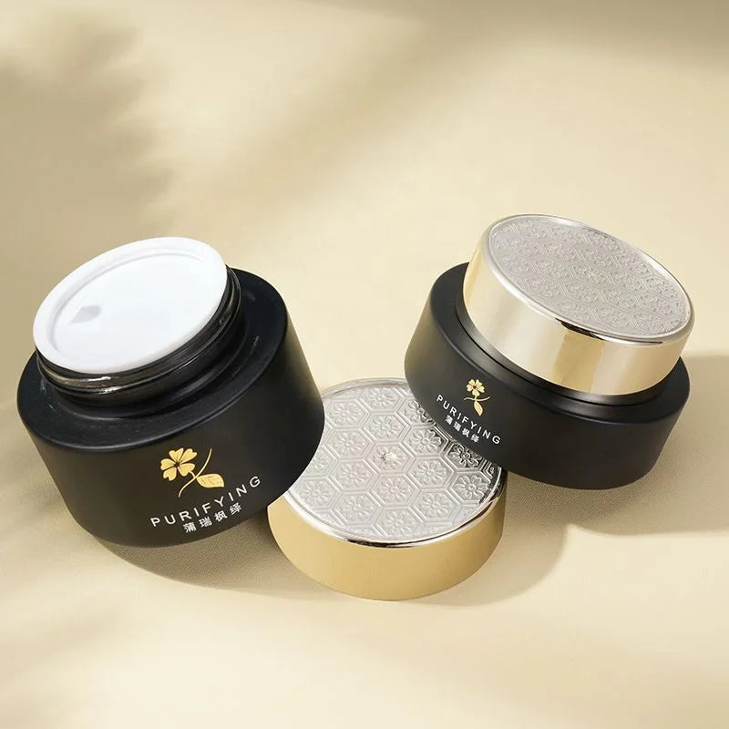 Round Natural Empty Cylinder Red Green Matte Black Glass Skincare Jar  for Face Cream 30g 50g