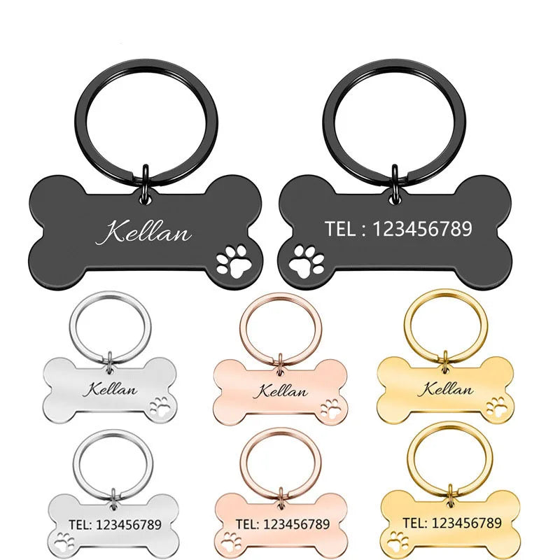 Factory Custom Logo Stainless Steel Bone Shaped Pet Tag ID Name Collar Pet Tags
