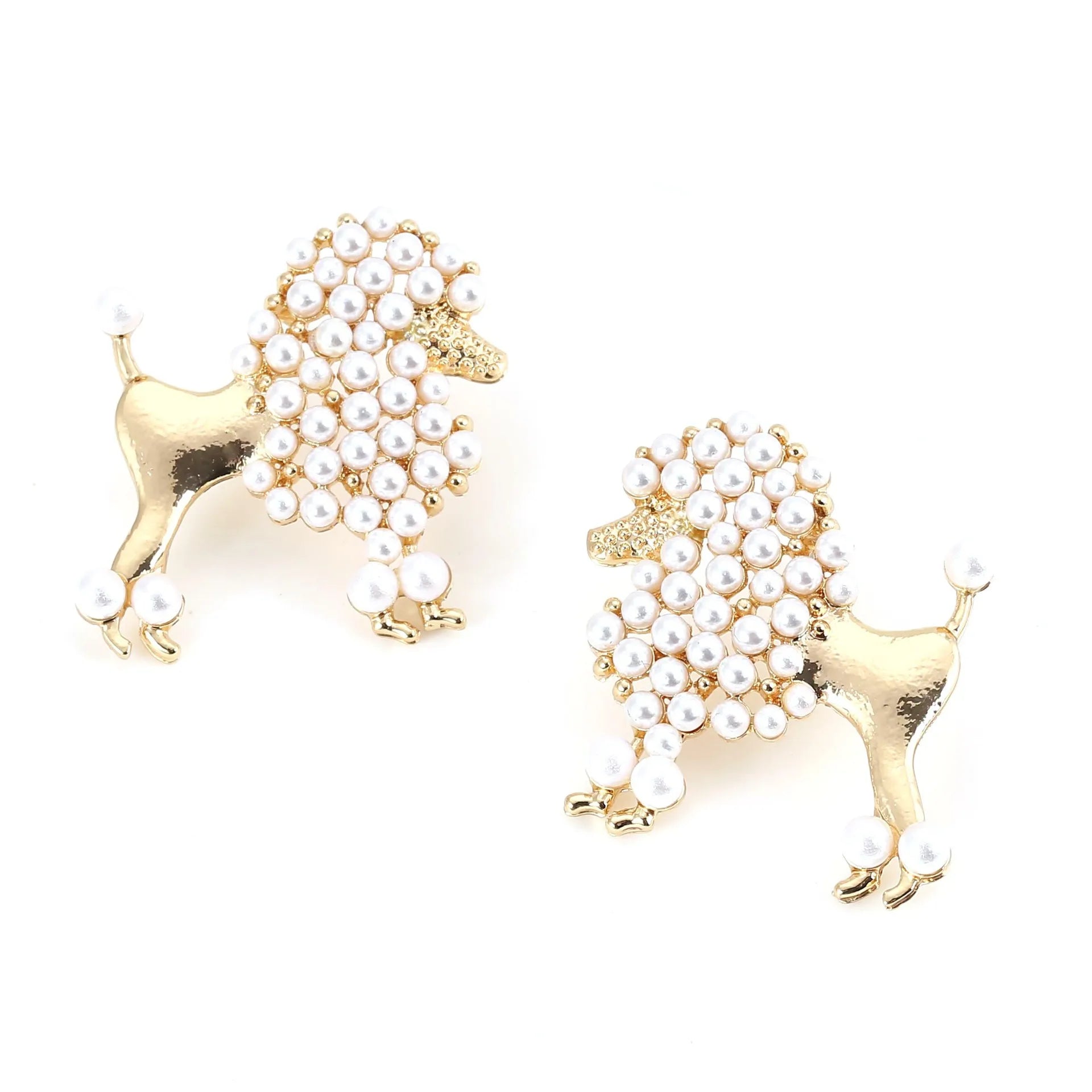 New Fashion Gold Plated Lion Earrings with Small Pave Pearls Casting Zinc Alloy Studs for Parties and Anniversaries Gift