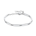 925 Sterling Silver Charm Bracelet with Paperclip Link Hammered Design Classic Style Rhodium Plated for Party & Gift