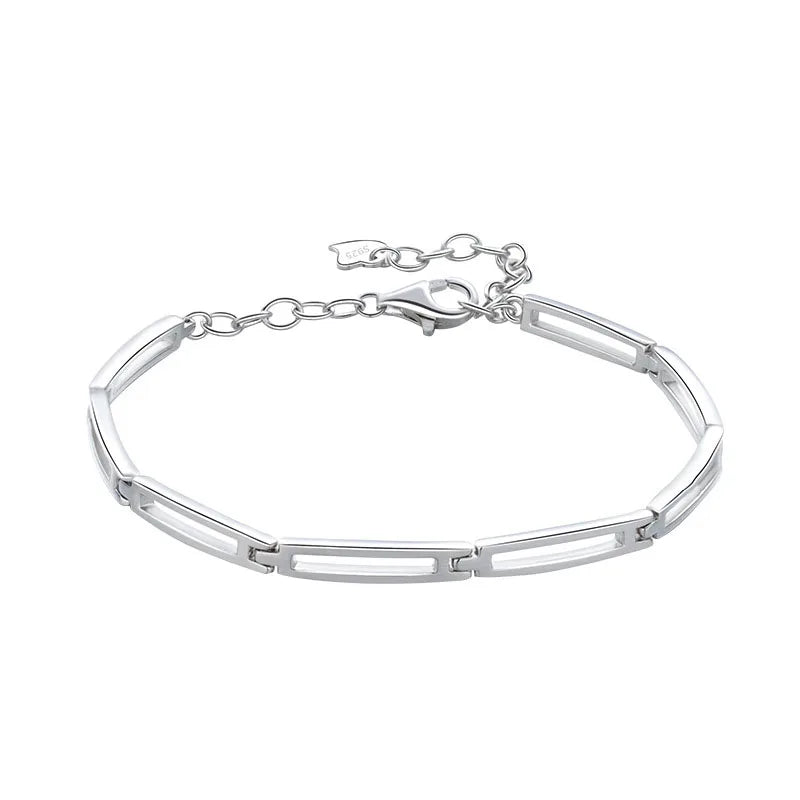 925 Sterling Silver Charm Bracelet with Paperclip Link Hammered Design Classic Style Rhodium Plated for Party & Gift