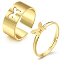 Vintage Punk Simple Gold Silver Color Hollow Butterfly Open Ring for Women