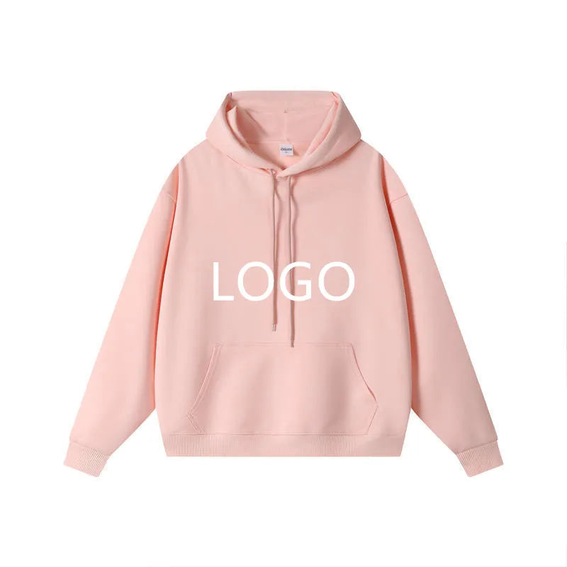 Spring Autumn Women Tops Drop Shoulder 350gsm 100% Cotton Plus Size Custom Logo Solid Drawstring Men Hoodies with Pocket