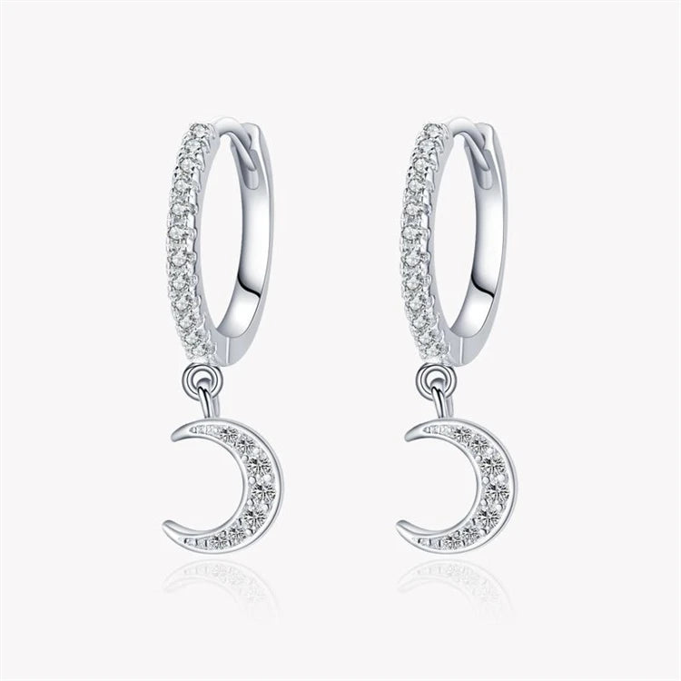 Fashion Small Dainty Jewelry 925 Sterling Silver Cz Diamond Moon Hoop Earrings for Women