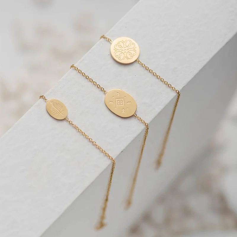 2021 New Arrival Fashion Simple Stainless Steel Bracelet Minimalist 18k Gold Geometric Circle Round Disc Charm Bracelet