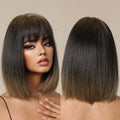 Fast Delivery of Direct Synthesis Bob Wig From the Factory Black Gradient Brown Synthetic Hair Gel Without False Scalp