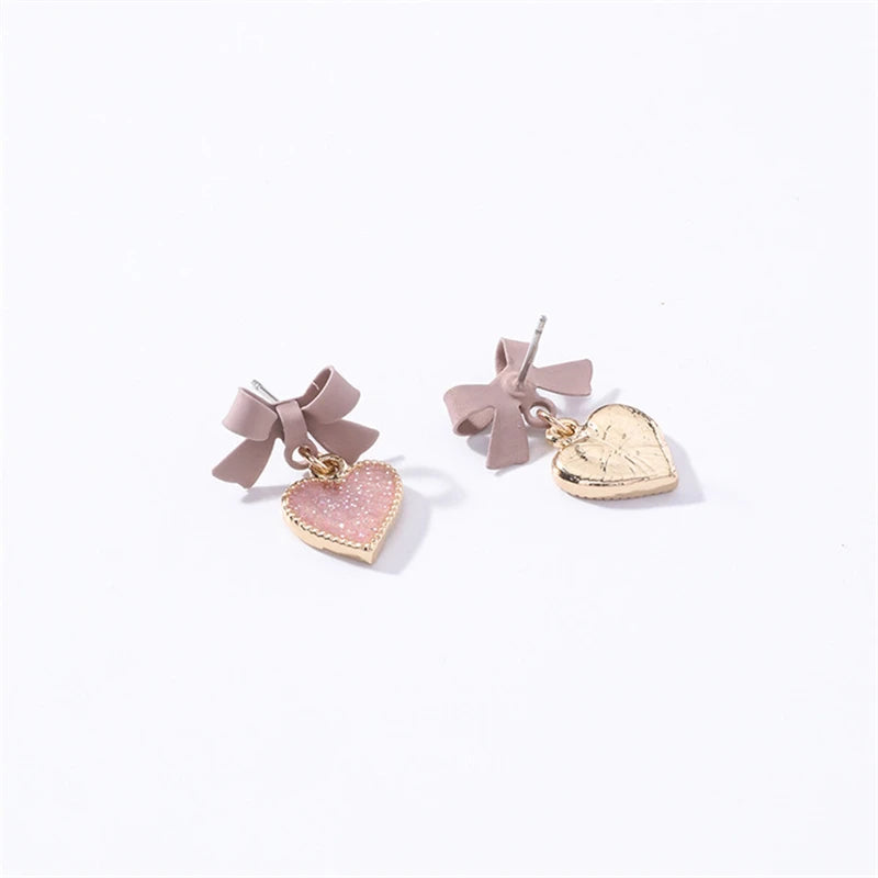Pink Heart Stud Earrings Fashion Knot Charm Enamel Earrings Women