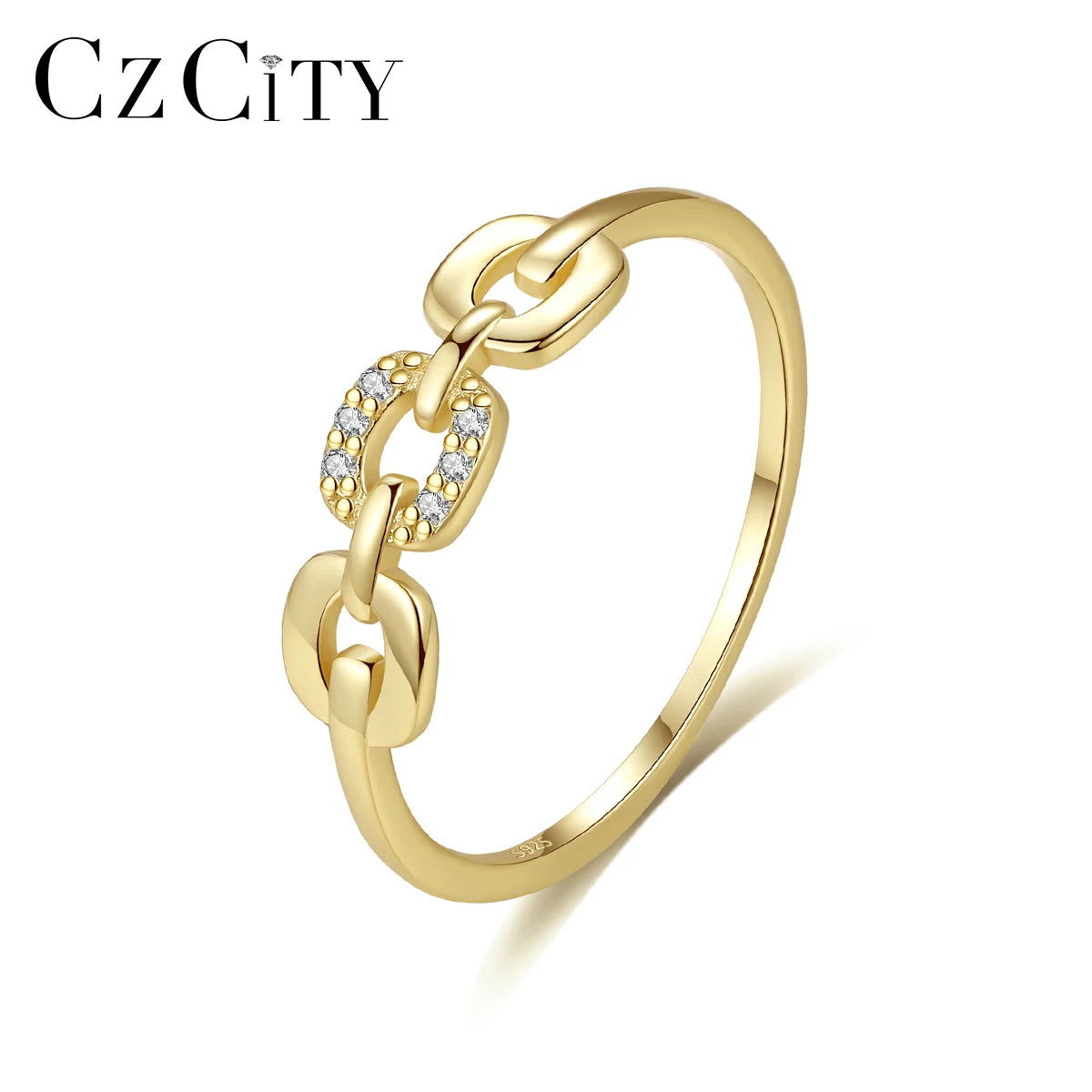 CZCITY Fashion Jewelry Ring New Geometric Style Sterling CZ Fine Silver 925 Jewelry Women 14k Gold Plated Cubic Zirconia Ring