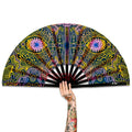 Customizable UV Reflective 33CM Large Folding Bamboo Handheld Clack Fan for Rave Party Festival Freaky Dance
