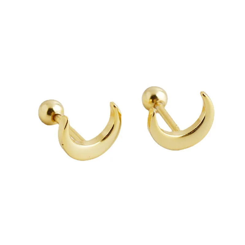 2022 NEW 925 Sterling Silver Moon Stud Earrings Small Diamond Earrings Gold Plated Piercing Jewelry Women
