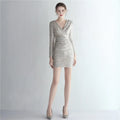 19179#new Short Party Party Little Fairy Beaded Long Sleeve Banquet Evening Dress Female
