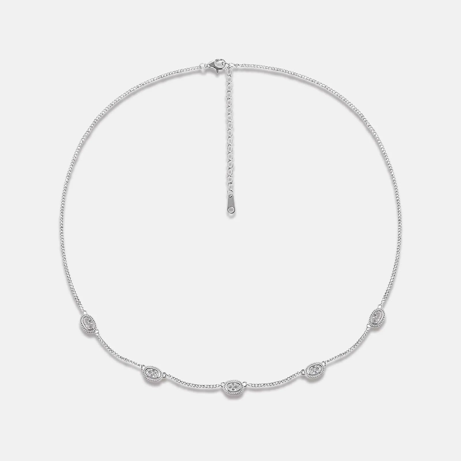 FUAMAY Fashion Vintage 925 Sterling Silver Simple Necklace Oval Zircon Charm Pendant Necklace