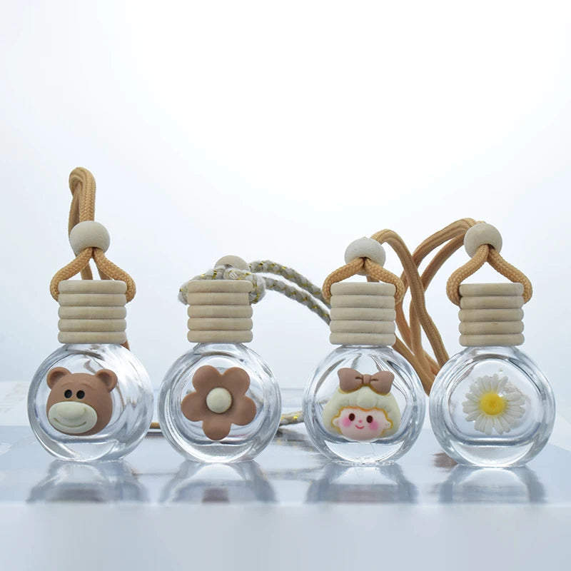 Wholesale 5ml 8ml 10ml Air Freshener Diffuser Empty Frosted Car Hanging Perfume Bottle With Wooden Cap