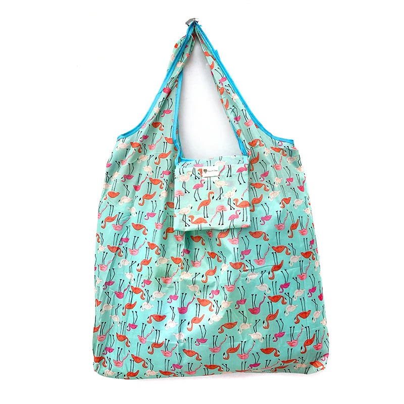New wholesale Promotional floral Polyester Storage bags custom logo print handbag reusable foldable tote shopping bag
