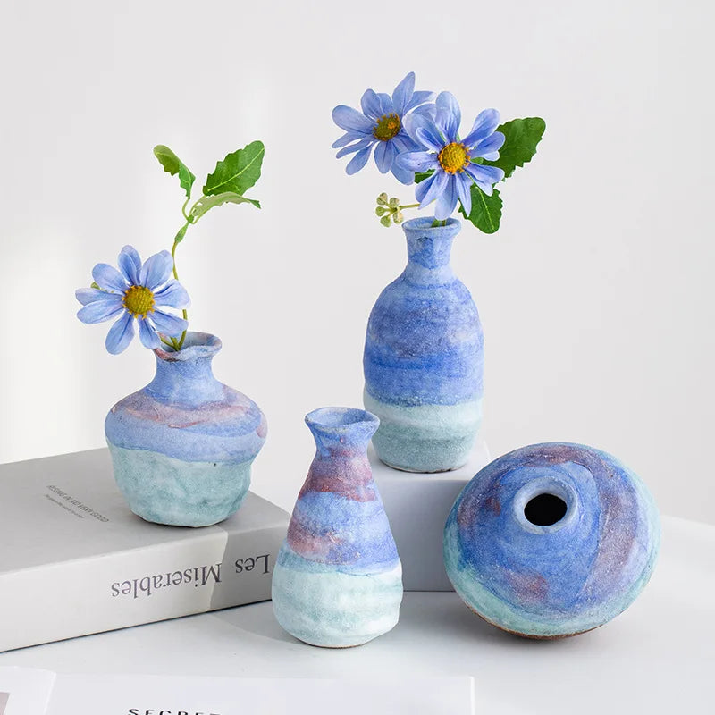 Creative Wabi Sabi Style Hand-Painted Ceramic Vase Colorful Small Ornament for Living Room Dining Table Hydroponic Pottery Jar