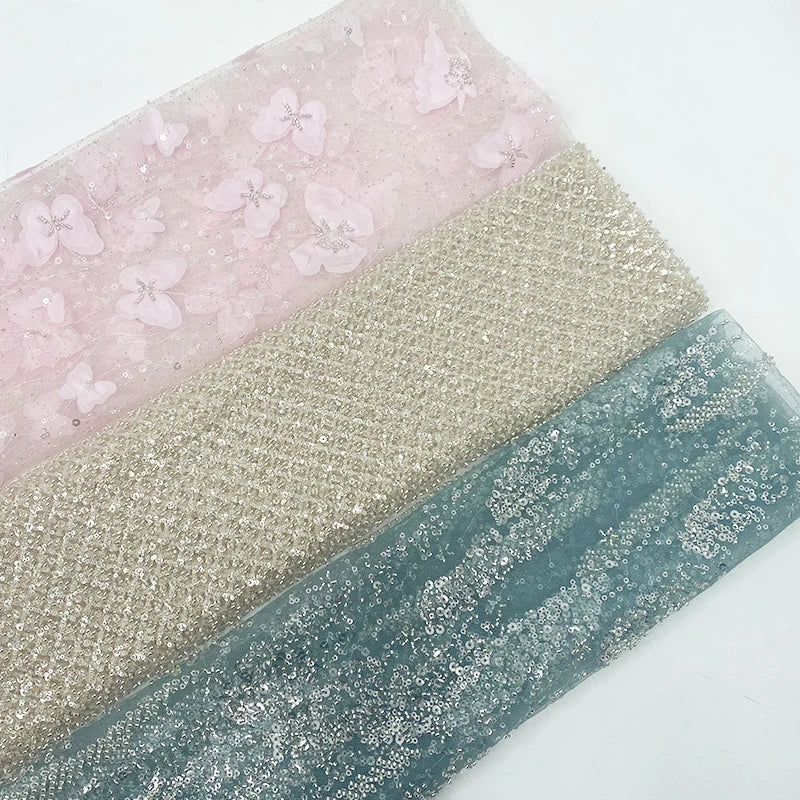 Harvest Woven 100% Polyester Mesh Base Fabric Sequins Embroidery butterfly Design for Dress