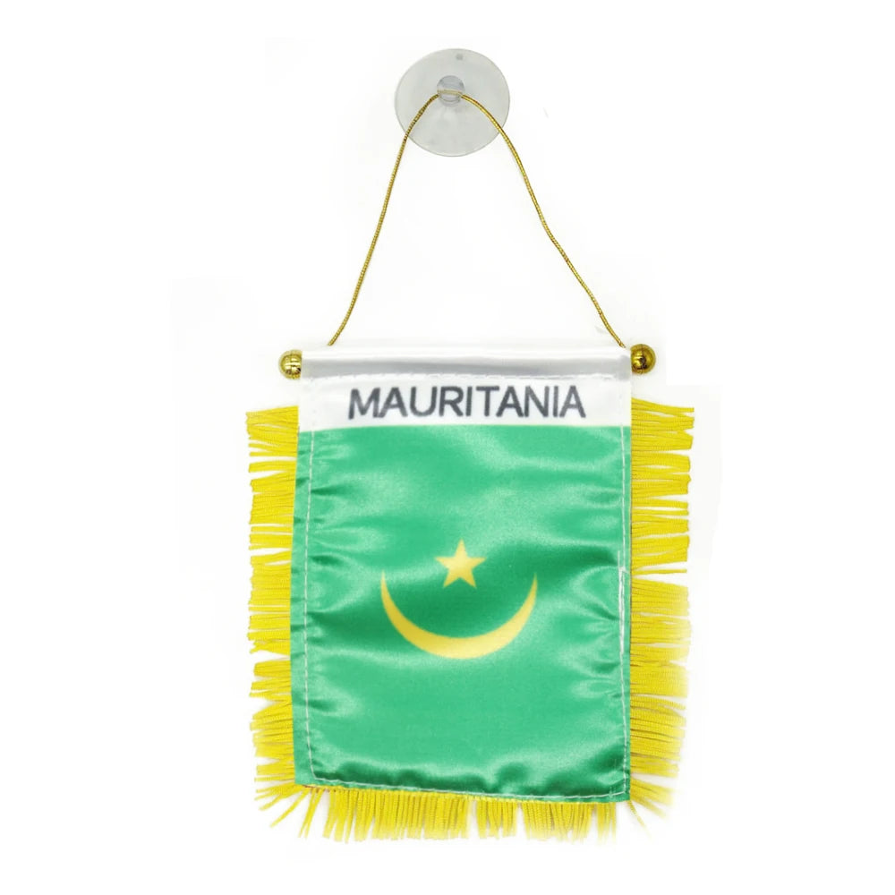 2026 Custom Logo Digital Printing Satin Material Hanging  Mauritania Pennant Flag for Car Rearview Mirror and Home Decoration
